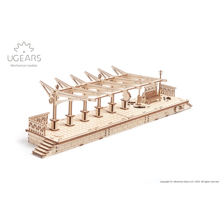 Ugears Bahnsteig | Mechanischer 3D-Holzbausatz & Puzzle