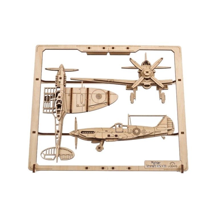 ugears 2 5d avion de chasse mk8 47pcs puzzle 3d mecanique en bois maquette bois puzzle 3d
