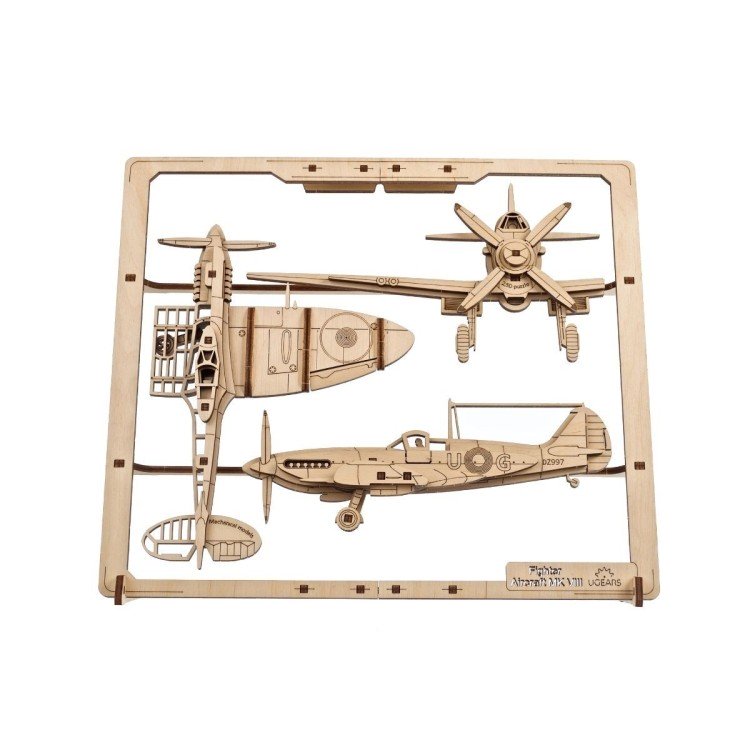 ugears 2 5d avion de chasse mk8 47pcs puzzle 3d mecanique en bois maquette bois puzzle 3d