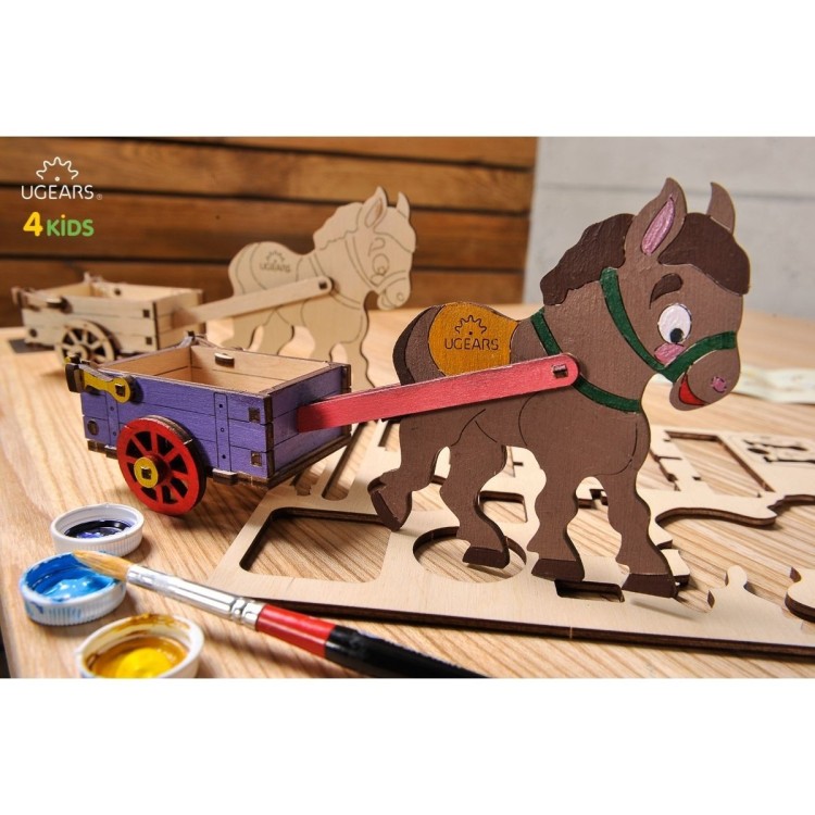 Âne et Charette à Colorier - Puzzle 3D en Bois