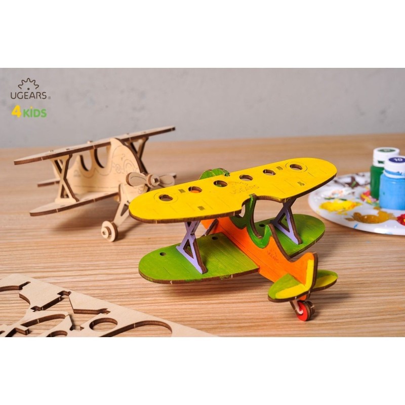 Avion Biplan à Colorier - Puzzle 3D en Bois