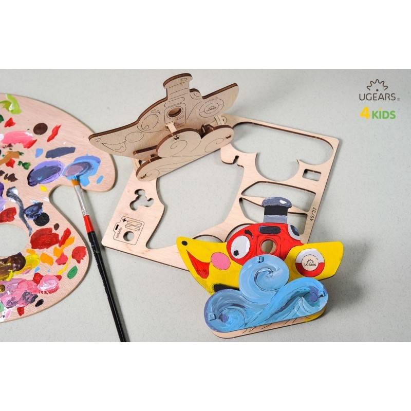Bateau à Vapeur à Colorier - Puzzle 3D en Bois Rétro