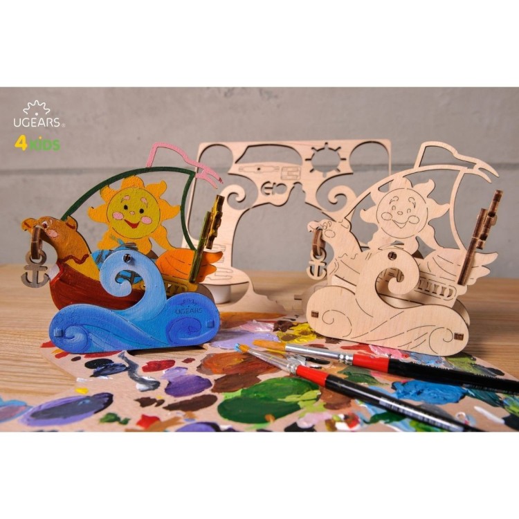 Bateau sur l'Eau à Colorier - Puzzle 3D & Support Vagues