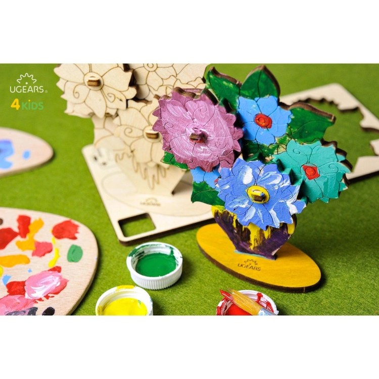 Bouquet de Fleurs à Colorier - Puzzle 3D en Bois