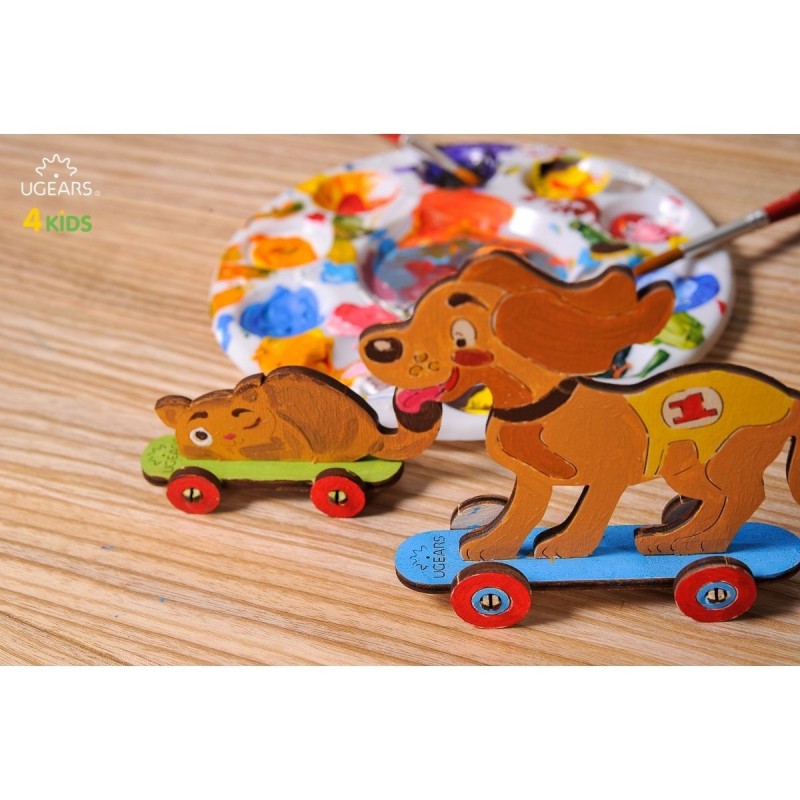 Chiot et Chaton à Colorier - Duo de Puzzles 3D en Bois