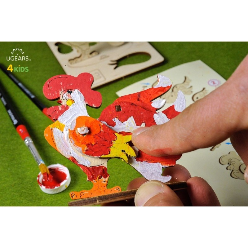 Coq à Colorier - Puzzle 3D Animalier en Bois