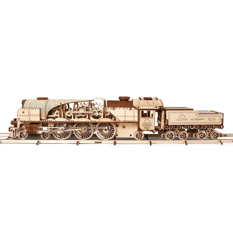 ugears locomotive v express avec tender maquette mecanique de train a vapeur maquette bois puzzle 3d