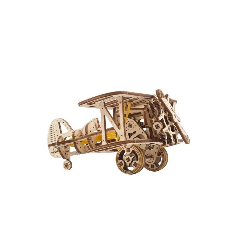 ugears mini biplan 84pcs puzzle 3d mecanique en bois maquette bois puzzle 3d