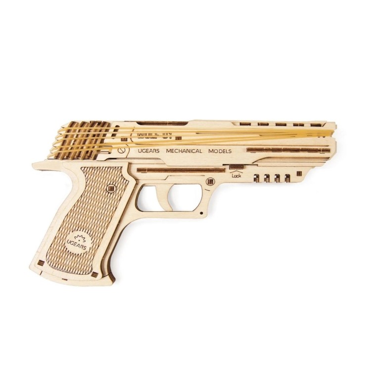ugears pistolet wolf 01 puzzle 3d mecanique lance elastiques maquette bois puzzle 3d