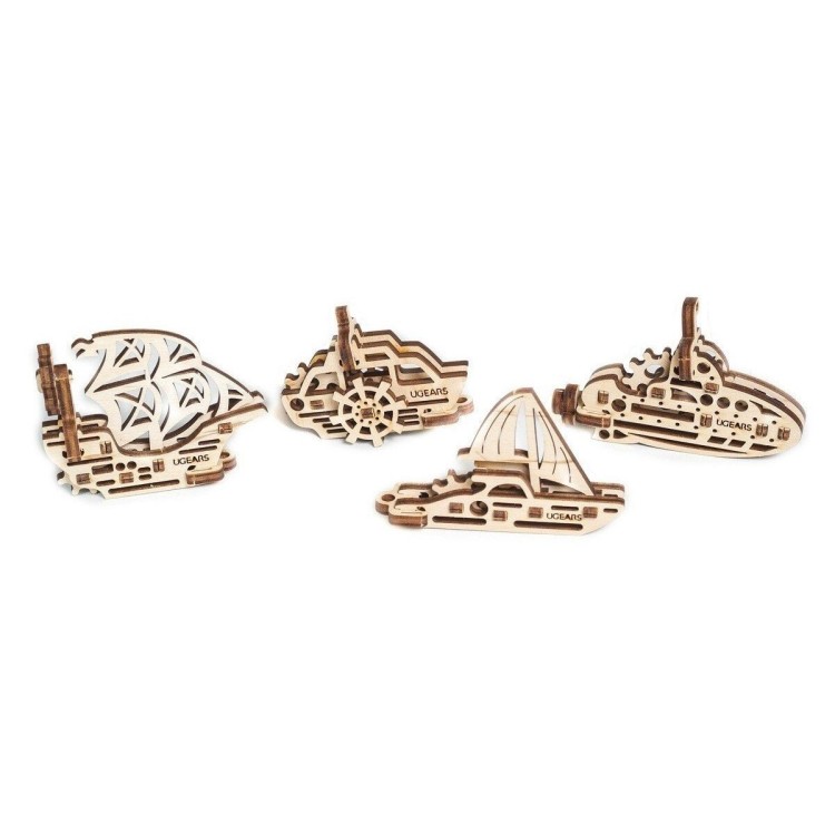 uGEARS U GIDGET Set di navigazione di 4 mini puzzle marittimi modello in legno puzzle di legno 3d