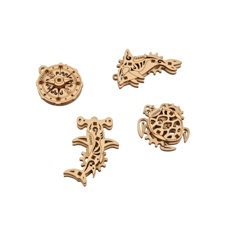 ugears u fidget ocean pacifique x4 33pcs puzzle 3d mecanique en bois maquette bois puzzle 3d