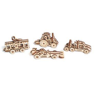 ugears u fidget vehicules set de 4 mini puzzles mecaniques en bois maquette bois puzzle 3d
