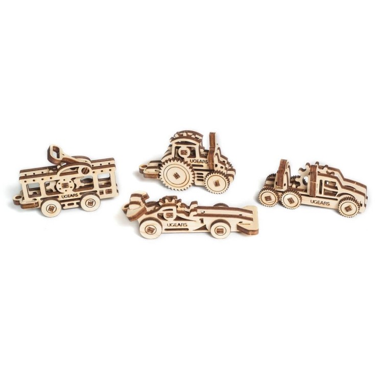 ugears U Addget Veicoli Set di 4 Mini Puzzle Meccanico Modello in legno Puzzle di legno 3D
