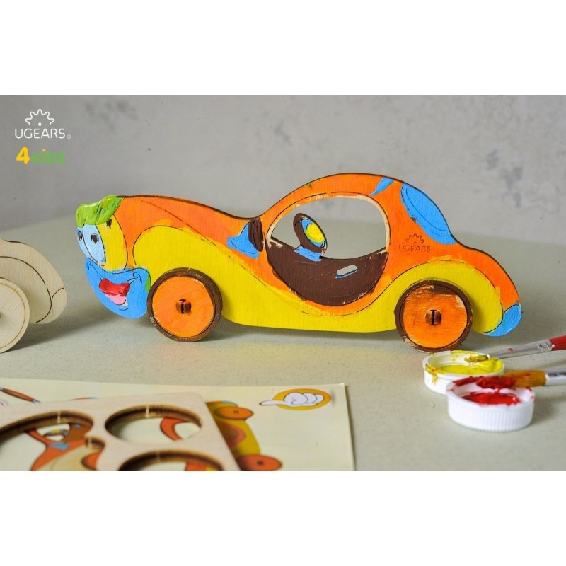 Voiture à Colorier - Puzzle 3D en Bois Rétro