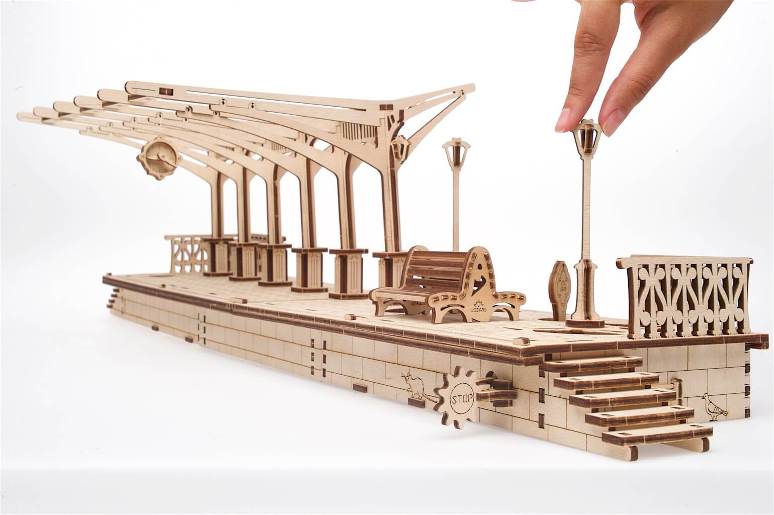 RAILWAY PLATFORM STATION UGears MODEL mechanical wooden 3D puzzle 